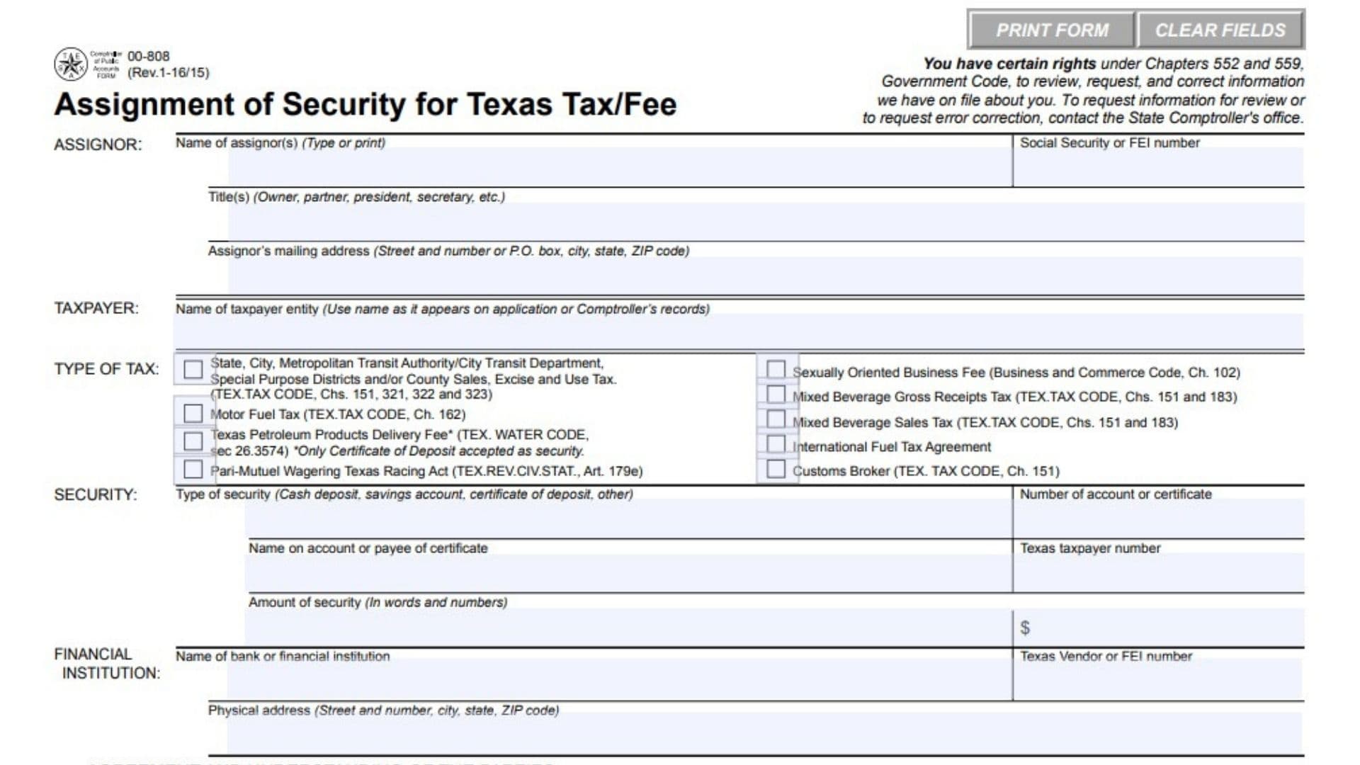Texas Form 00-808
