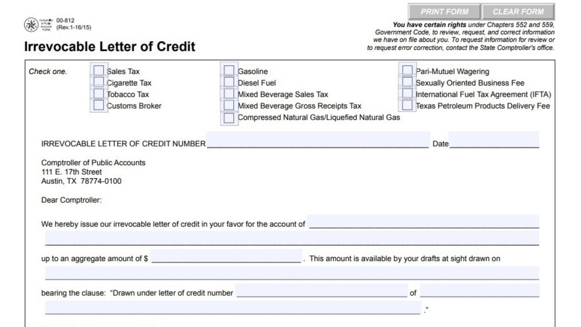 Texas Form 00-812 1 Texas Form 00-812