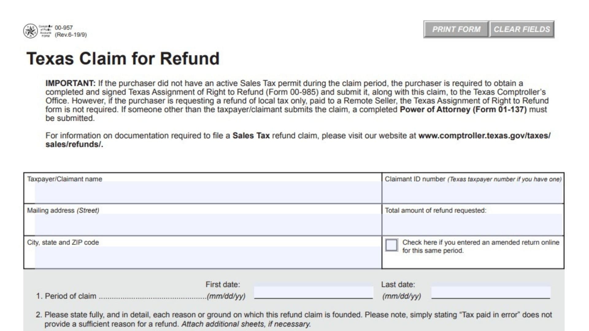 Texas Form 00-957 1 Texas Form 00-957