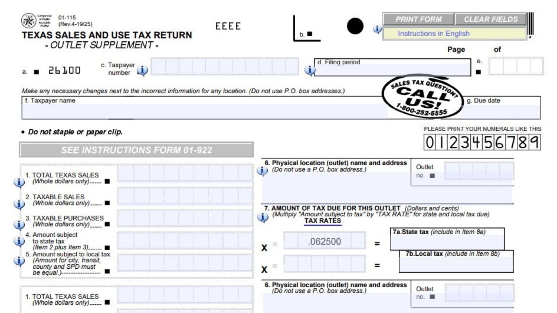 Texas Form 01-115