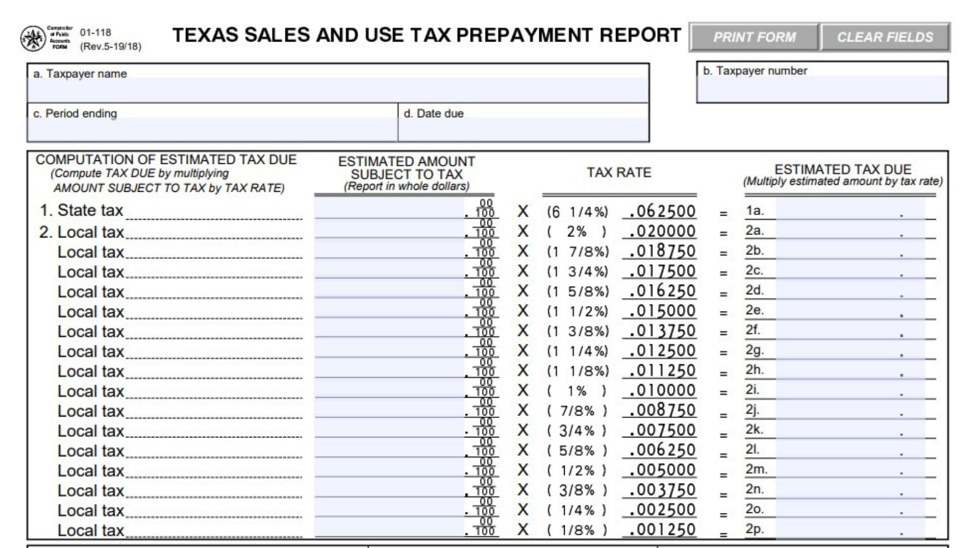 Texas Form 01-118 1 Texas Form 01-118