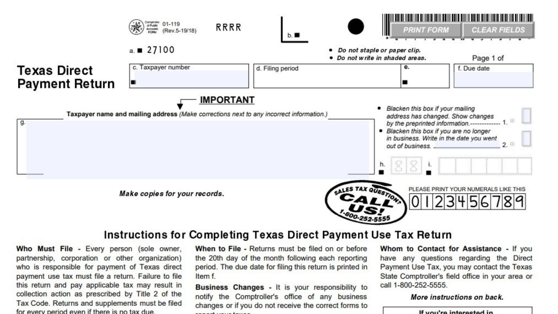 Texas Form 01-119